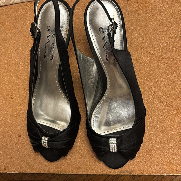 Beautiful satin open toe heels with rhinestone accent. - Picture 8 of 8